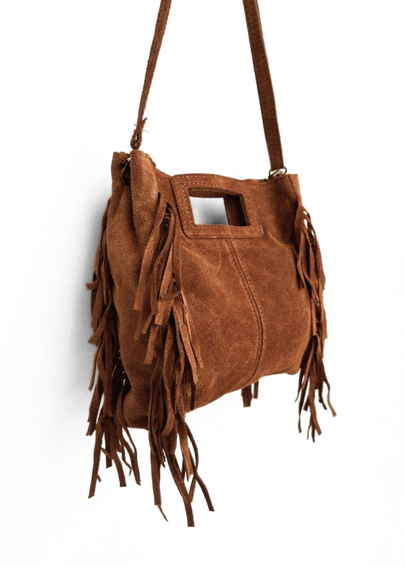 Maya Handbag – Brown Suede Fringe Crossbody Bag