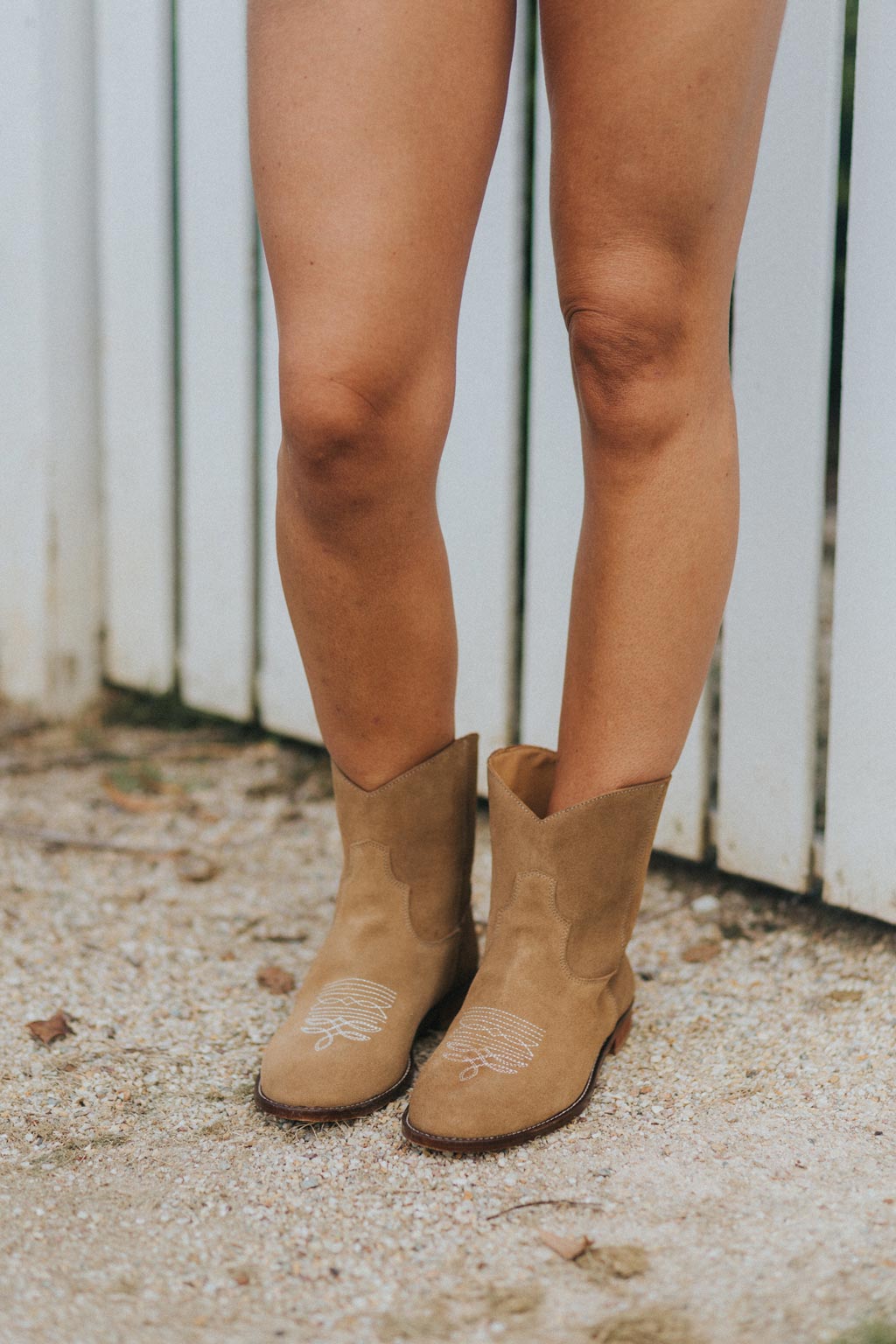 SECONDS - Daisy Round Toe Cowboy Ankle Boots - Brown Suede Gaia Soul Designs