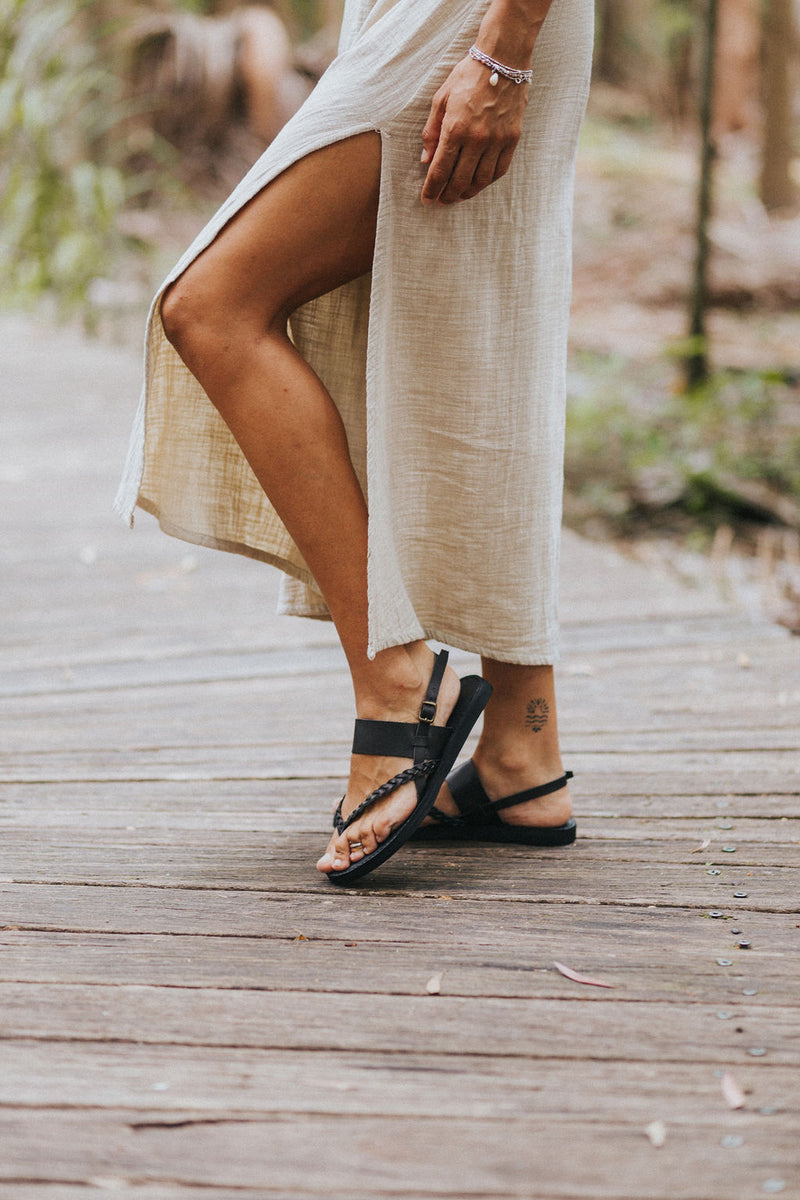 Tarifa Sandals Black Leather - Main Image