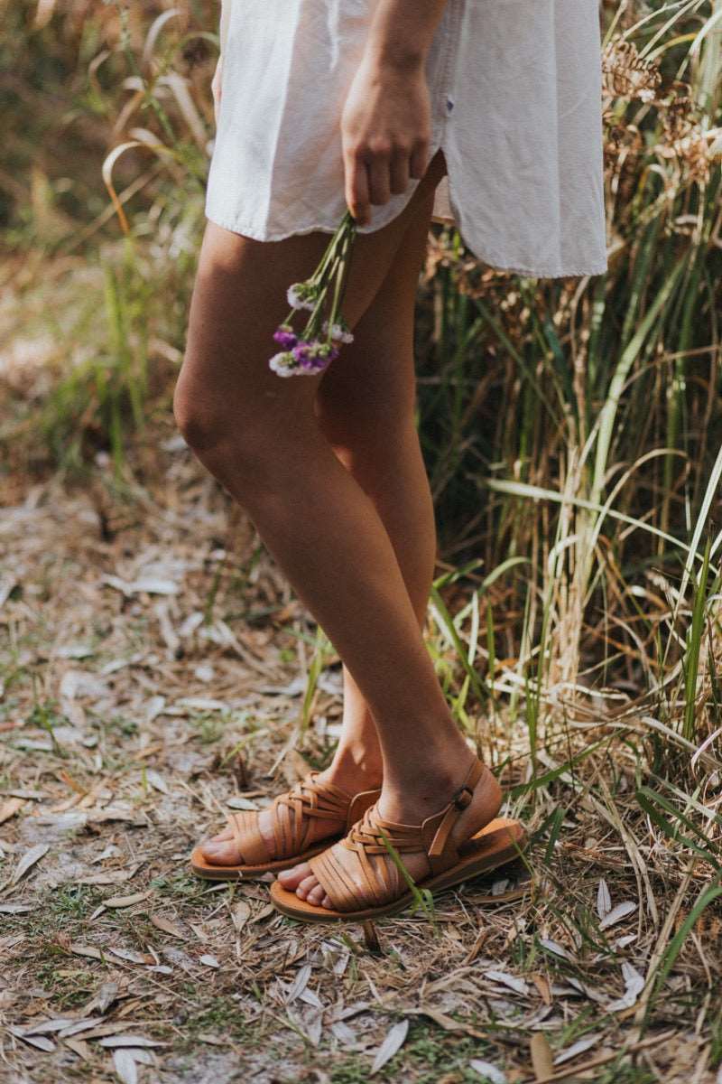 Egipcias Sandals - Tan Leather Gaia Soul Designs