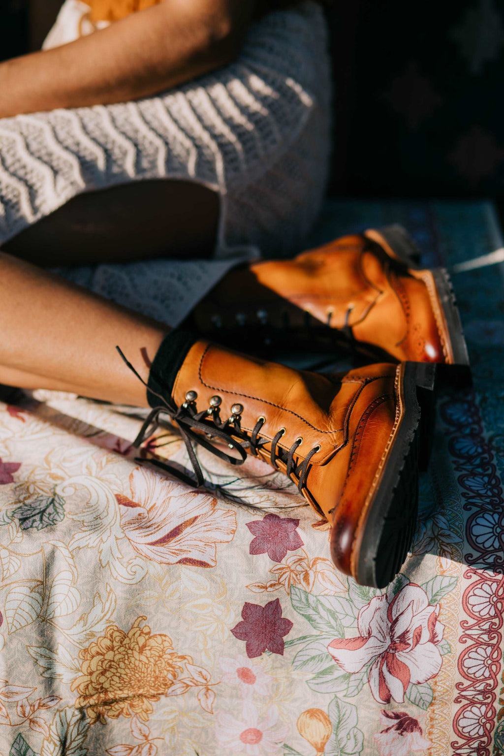 Gaia Lace-up Brogue Boots - Cognac Leather Gaia Soul Designs