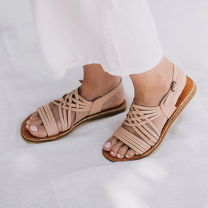 nude flat leather sandals women