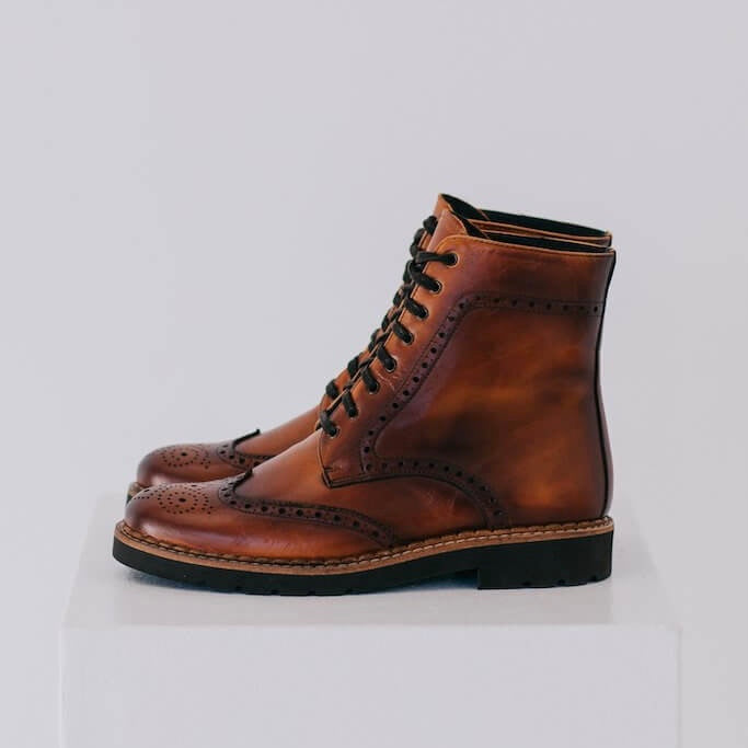 Aurora Lace-up Brogue Boots - Cognac Leather Gaia Soul Designs