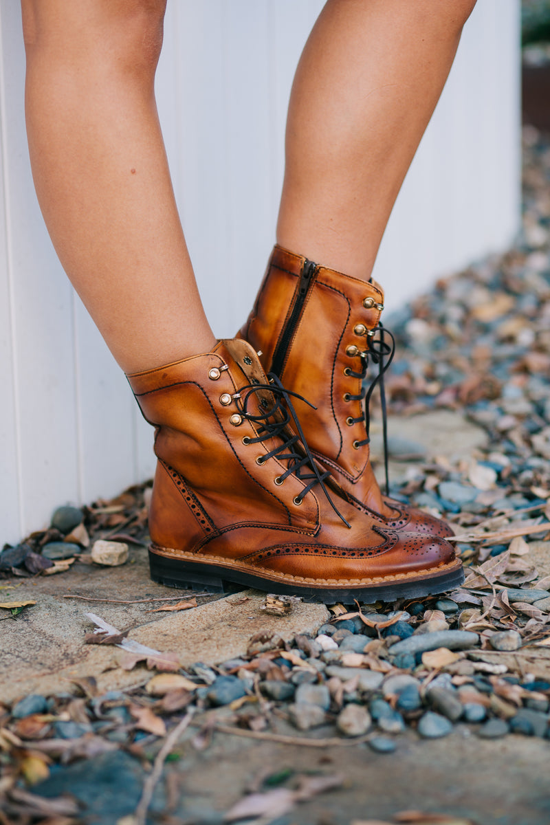 SECONDS - Gaia Lace-up Brogue Boots - Black Leather Gaia Soul Designs