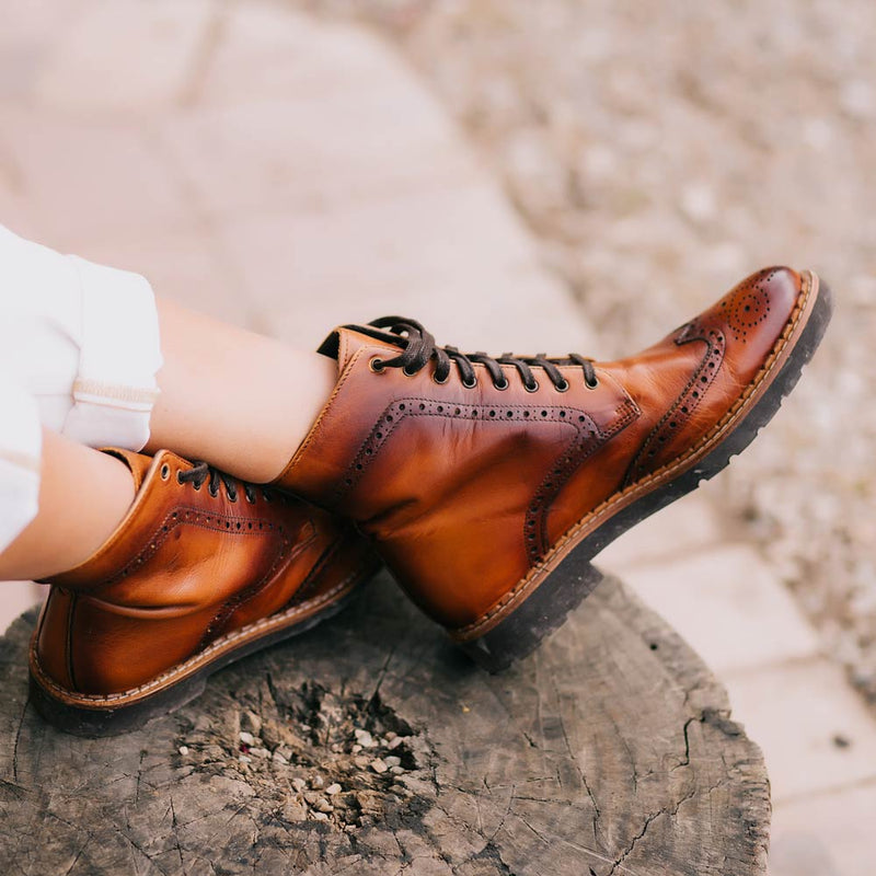 Aurora Lace up Brogue Boots Cognac Leather