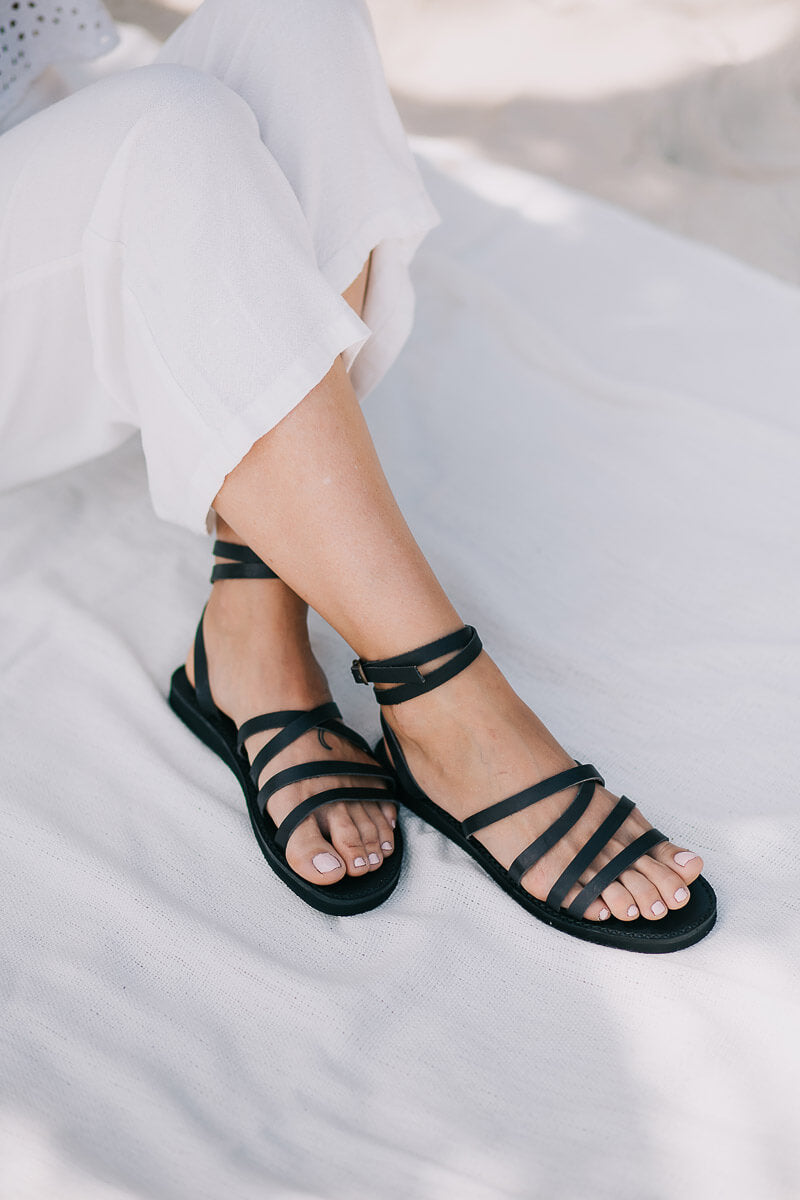 Venice Sandals - Black Leather Gaia Soul Designs