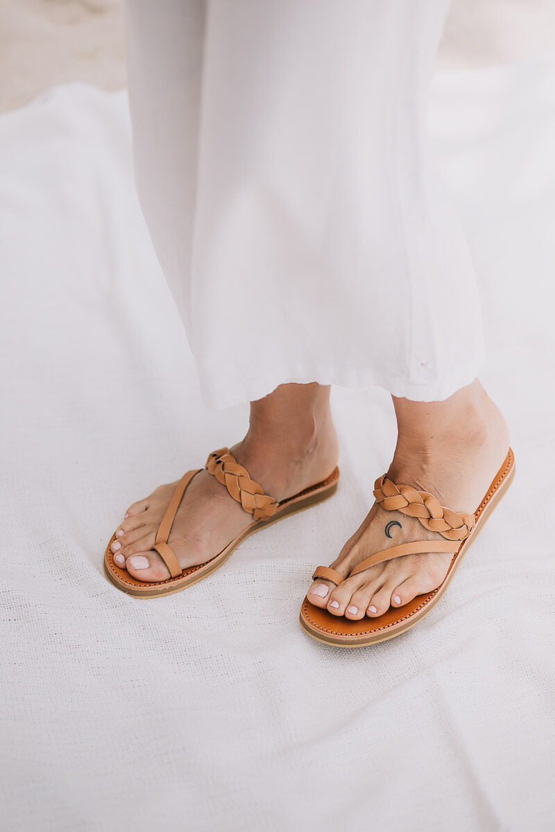 SECONDS Griegas Sandals - Tan Leather Gaia Soul Designs