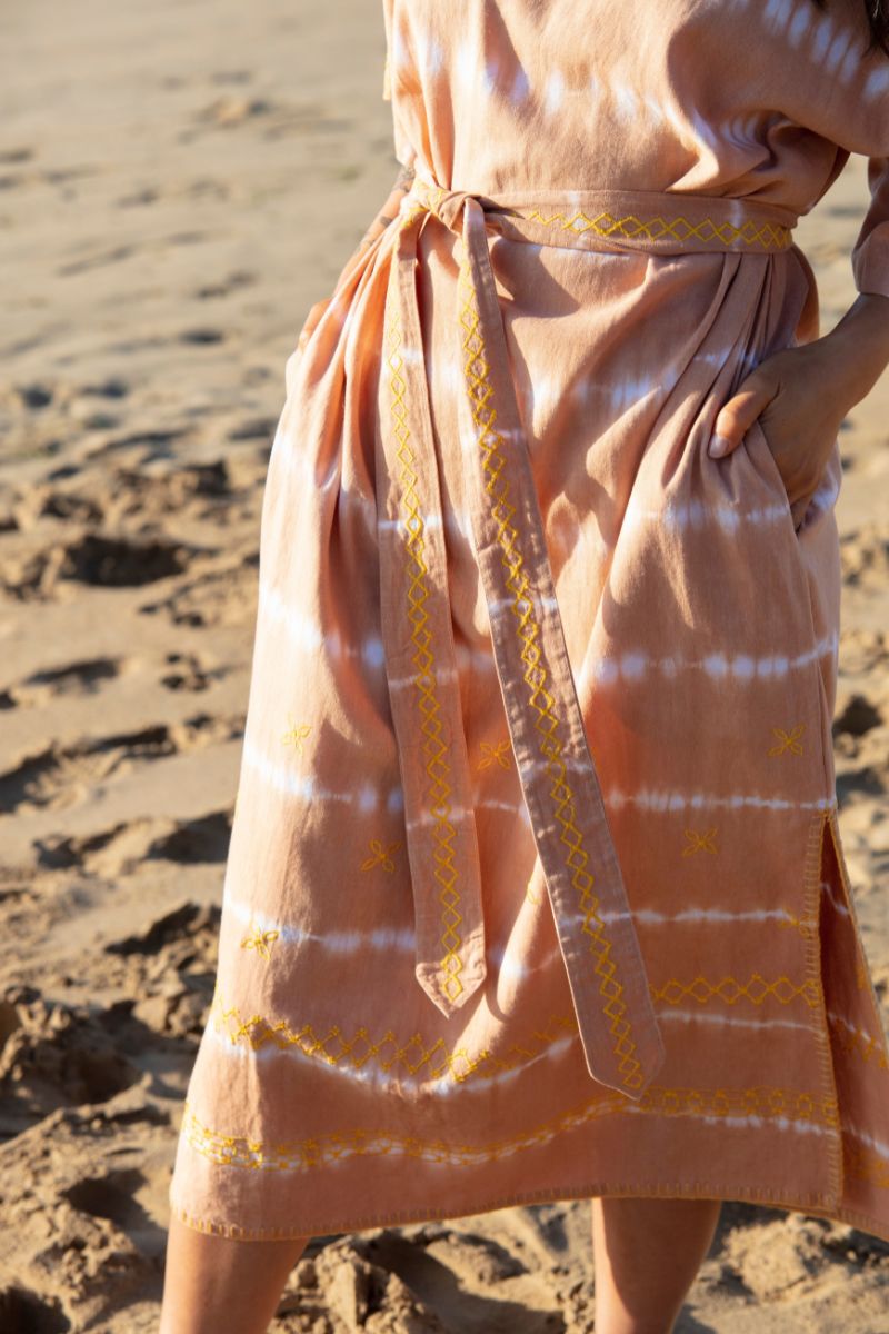 Maxi Kaftan with 3/4 Sleeves - Sand Tie Dye Textili Kaftans